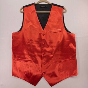 DiBanGu Mens Red Satin Formal Suit Vest Black Back Adjustable Cinch Size L